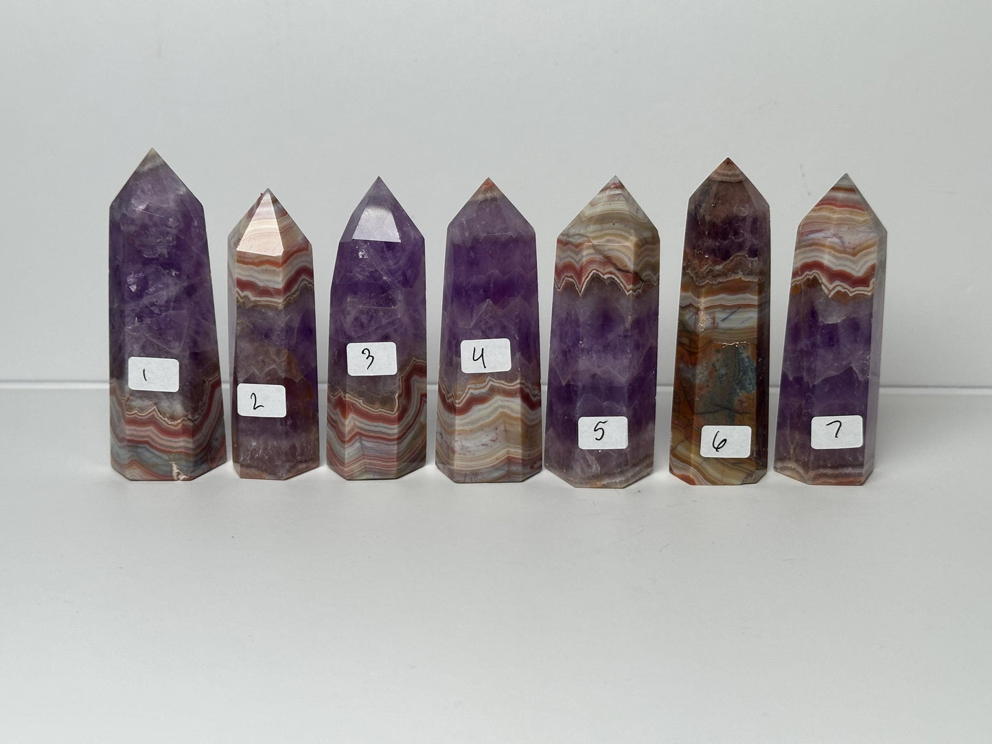 Amethyst Tower with Crazy Lace Agate - YOU PICK | Natural Purple Quartz Crystal Point | Banded Stone Mineral Specimen Collectors Decor