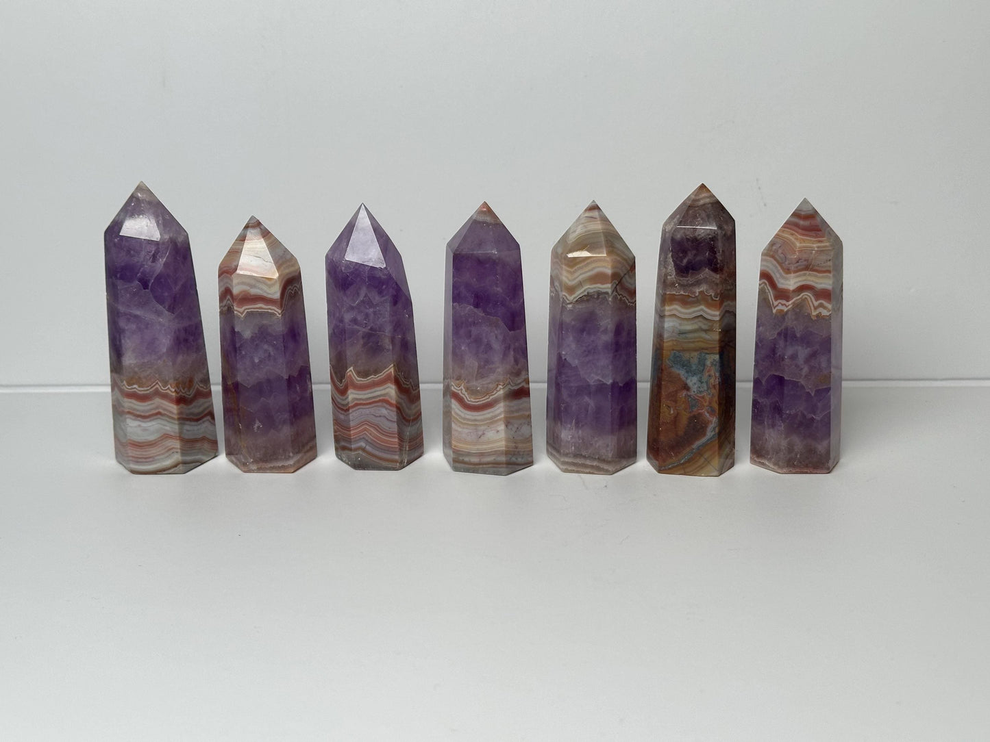Amethyst Tower with Crazy Lace Agate - YOU PICK | Natural Purple Quartz Crystal Point | Banded Stone Mineral Specimen Collectors Decor