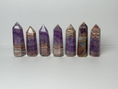 Amethyst Tower with Crazy Lace Agate - YOU PICK | Natural Purple Quartz Crystal Point | Banded Stone Mineral Specimen Collectors Decor