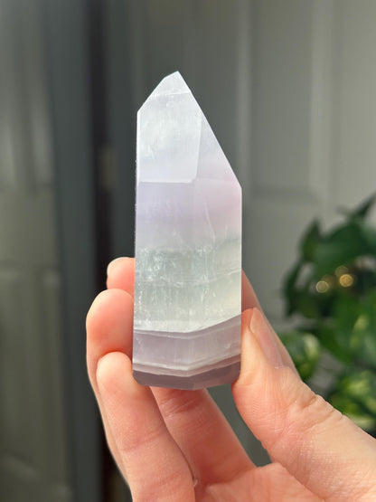 Yttrium Fluorite Tower with Lavender Banding | Natural Fluorite Crystal Point | Polished Mineral Specimen Collectors Display Decor Accent