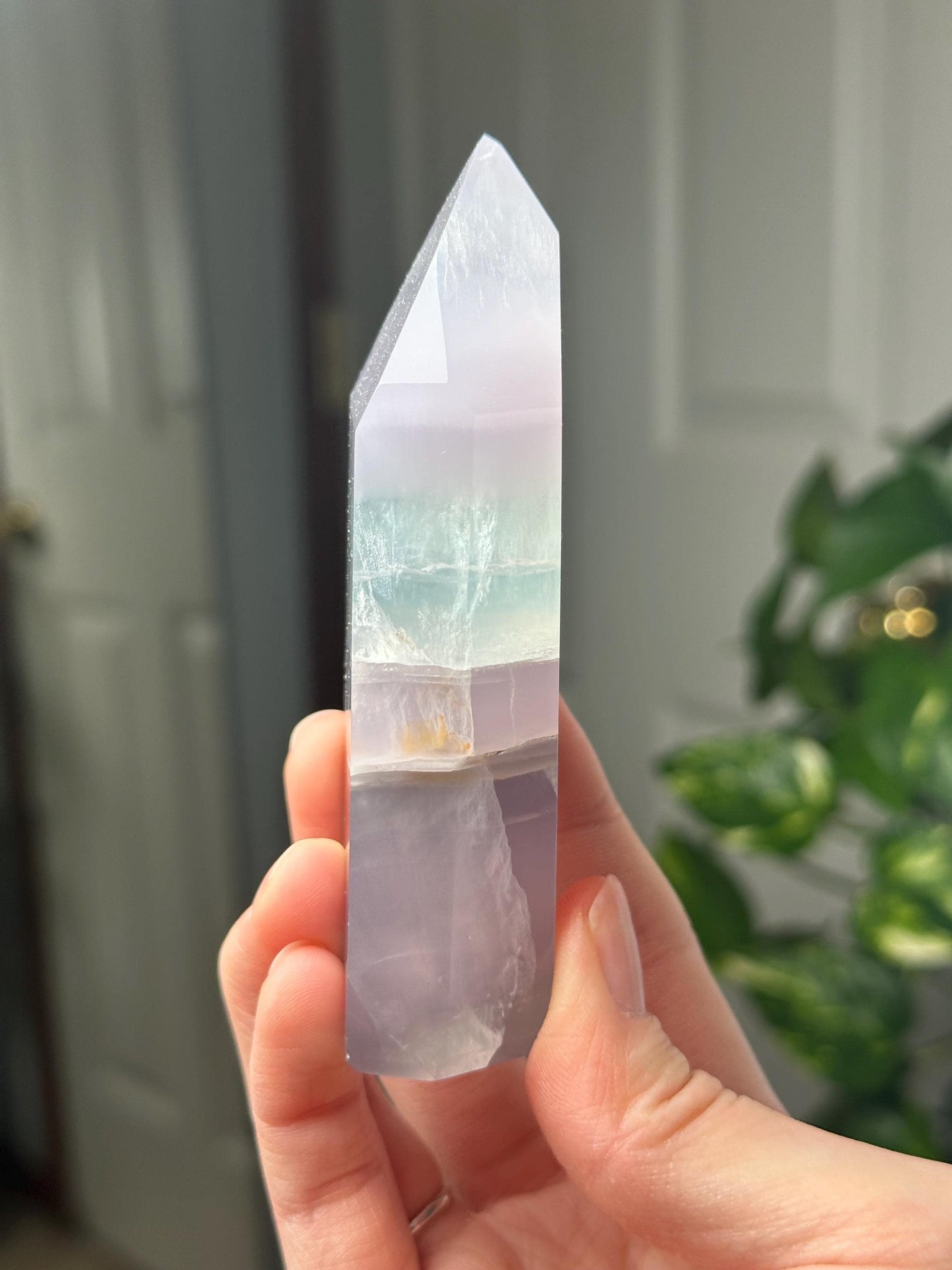 Yttrium Fluorite Tower with Lavender Banding | Natural Fluorite Crystal Point | Polished Mineral Specimen Collectors Display Decor Accent