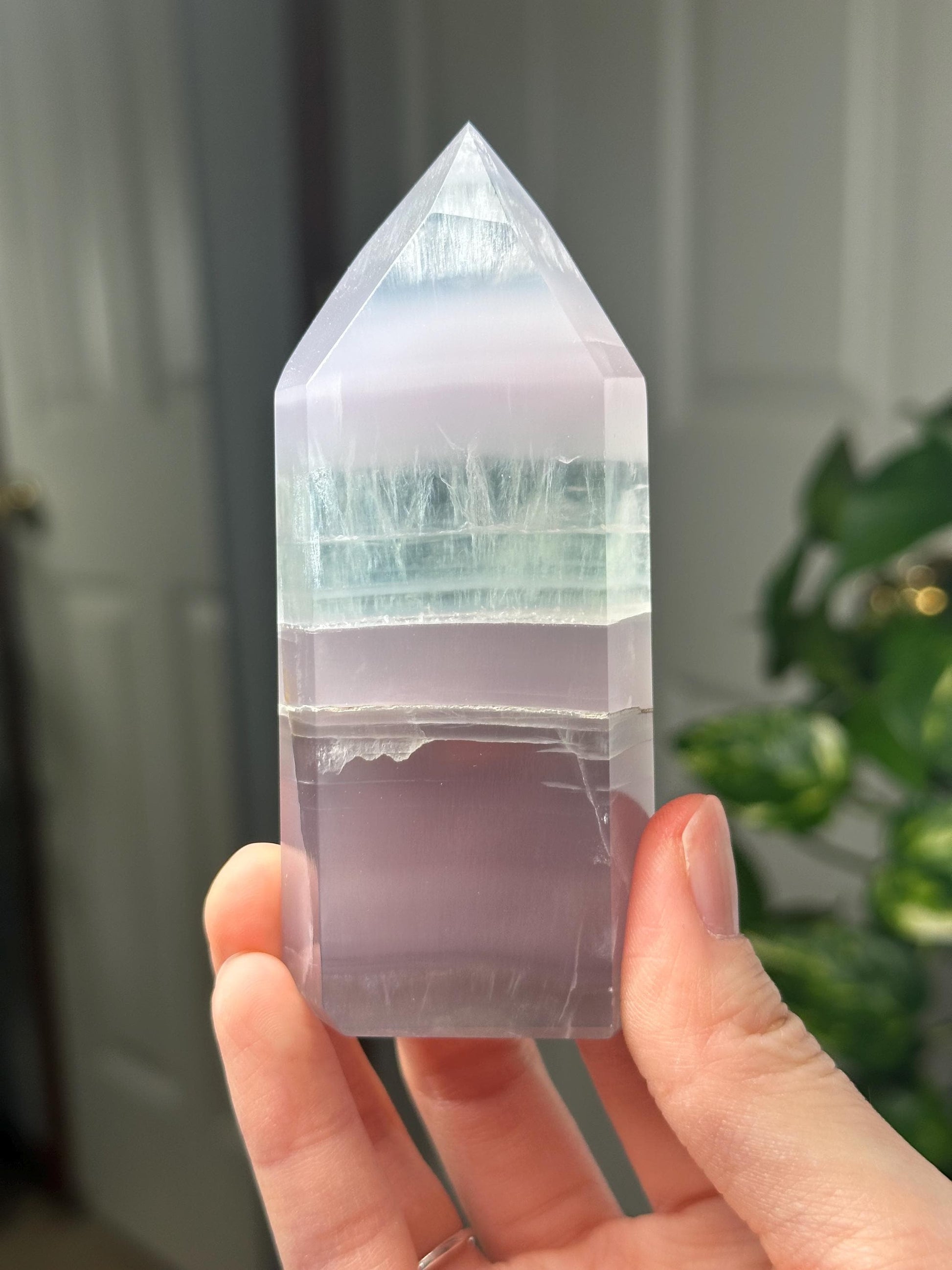 Yttrium Fluorite Tower with Lavender Banding | Natural Fluorite Crystal Point | Polished Mineral Specimen Collectors Display Decor Accent