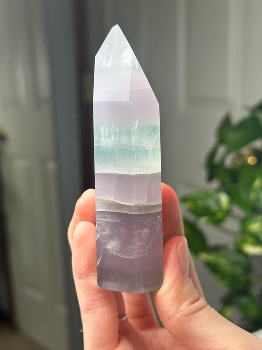 Yttrium Fluorite Tower with Lavender Banding | Natural Fluorite Crystal Point | Polished Mineral Specimen Collectors Display Decor Accent