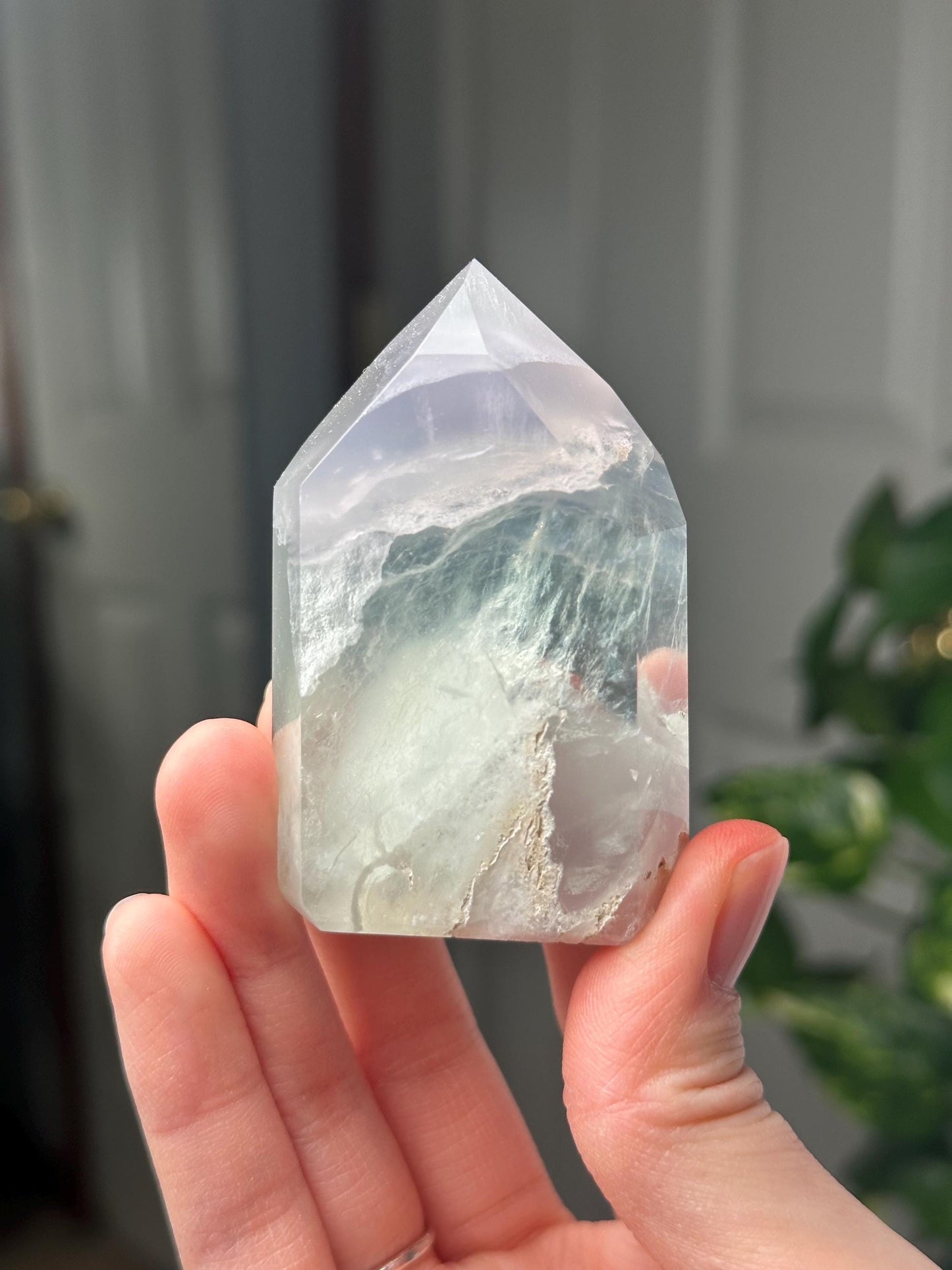Yttrium Fluorite Tower with Lavender Banding | Natural Fluorite Crystal Point | Polished Mineral Specimen Collectors Display Decor Accent