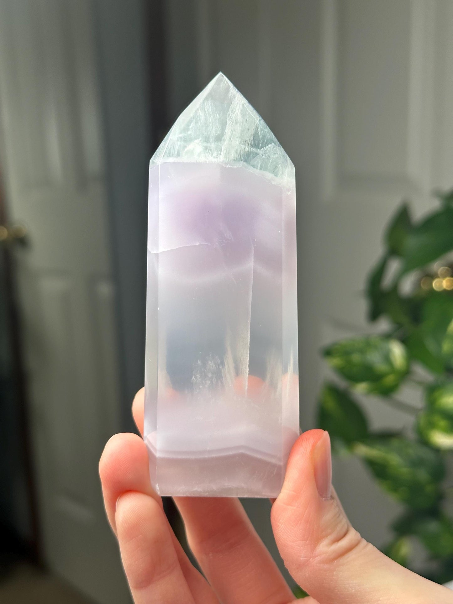 Yttrium Fluorite Tower with Lavender Banding | Natural Fluorite Crystal Point | Polished Mineral Specimen Collectors Display Decor Accent