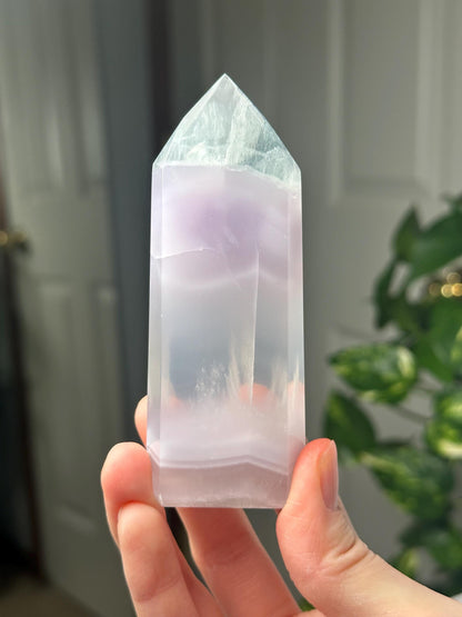 Yttrium Fluorite Tower with Lavender Banding | Natural Fluorite Crystal Point | Polished Mineral Specimen Collectors Display Decor Accent