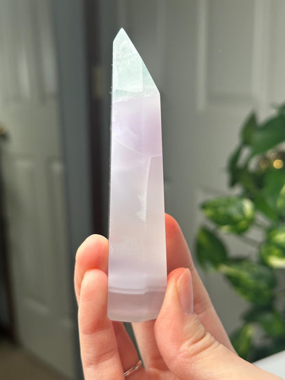 Yttrium Fluorite Tower with Lavender Banding | Natural Fluorite Crystal Point | Polished Mineral Specimen Collectors Display Decor Accent