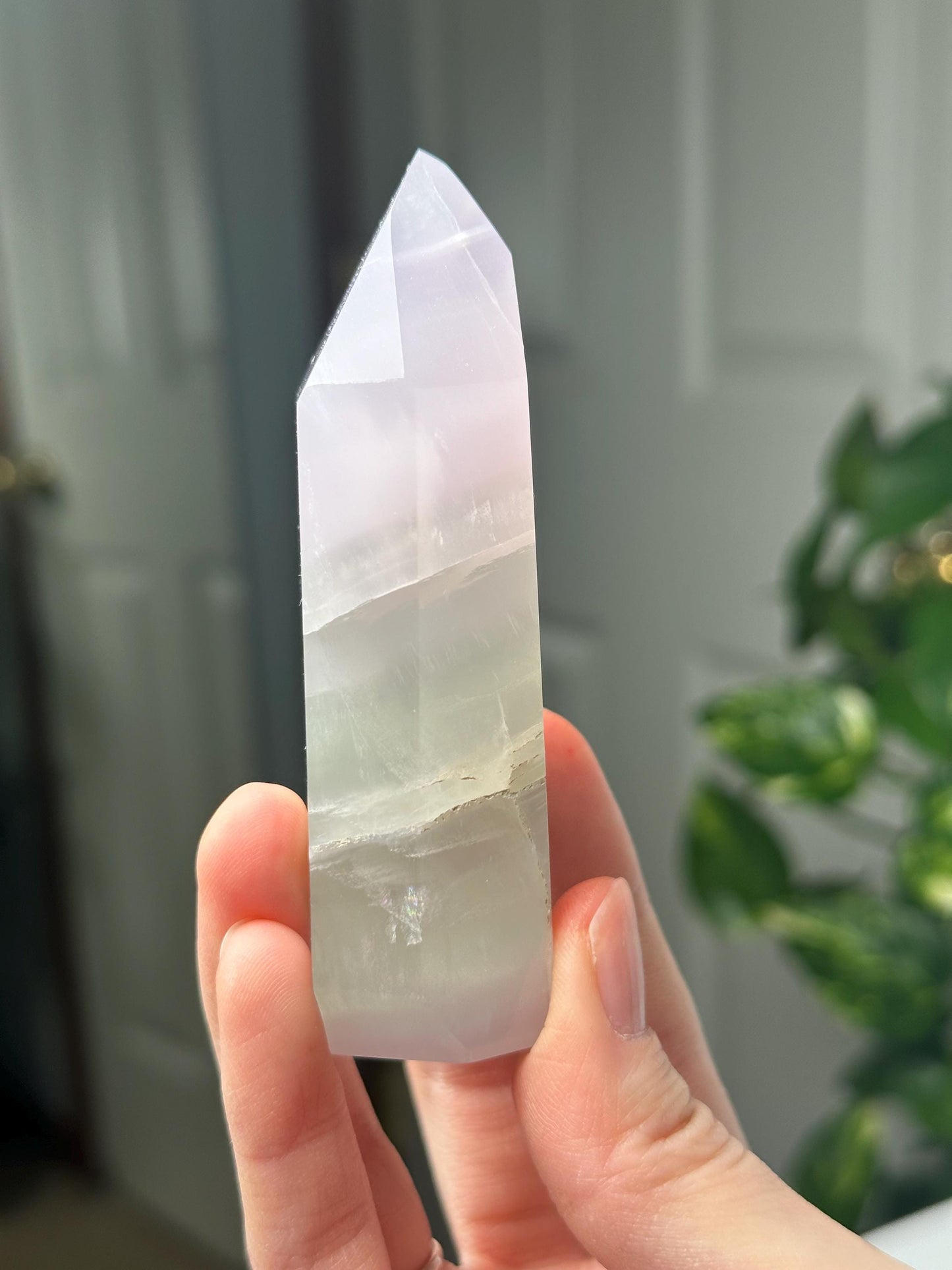 Yttrium Fluorite Tower with Lavender Banding | Natural Fluorite Crystal Point | Polished Mineral Specimen Collectors Display Decor Accent