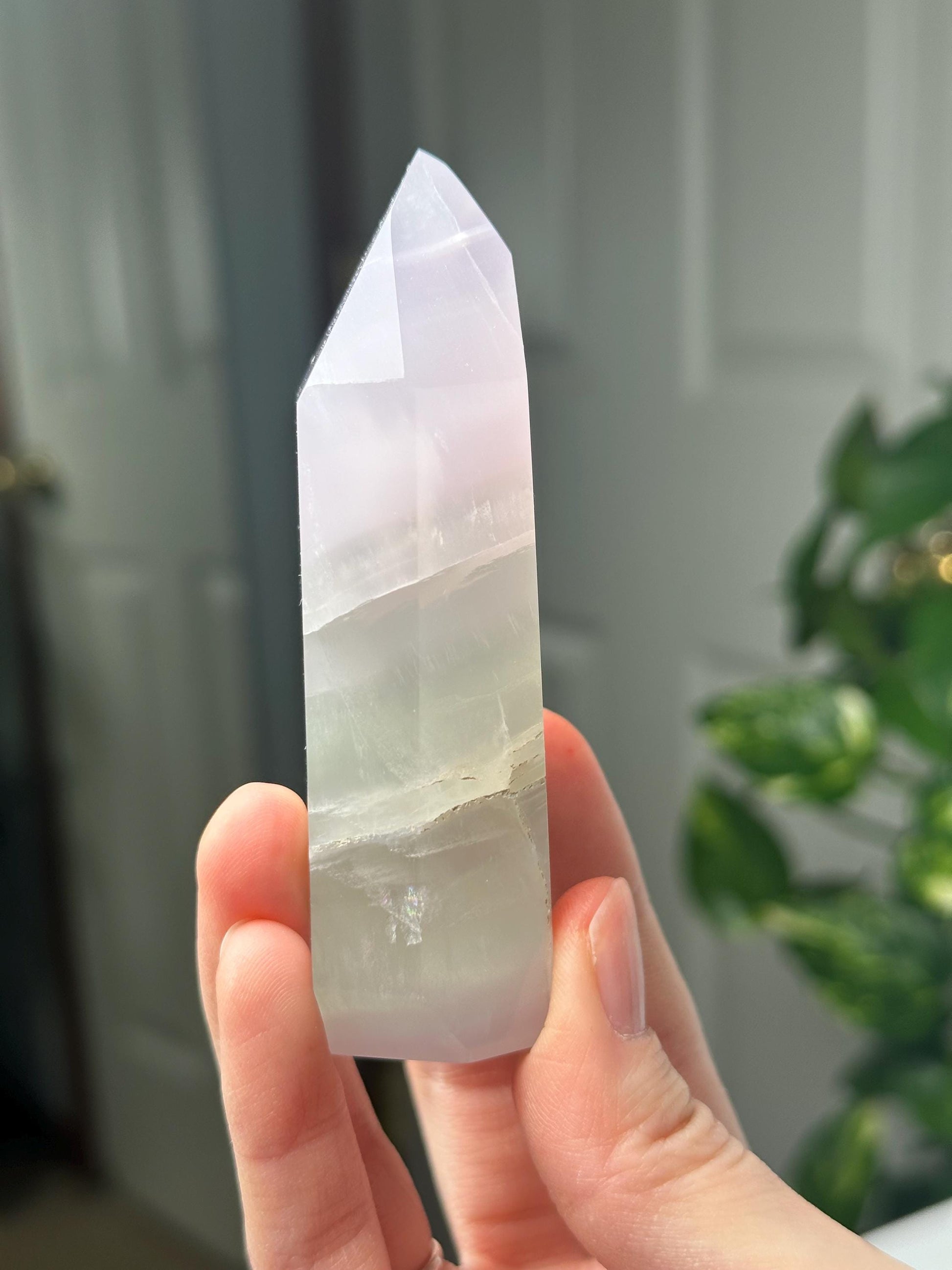 Yttrium Fluorite Tower with Lavender Banding | Natural Fluorite Crystal Point | Polished Mineral Specimen Collectors Display Decor Accent