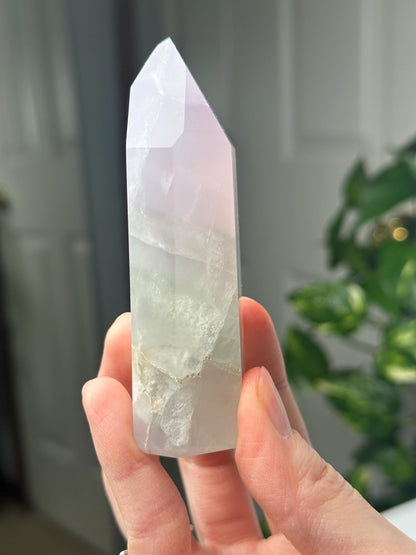 Yttrium Fluorite Tower with Lavender Banding | Natural Fluorite Crystal Point | Polished Mineral Specimen Collectors Display Decor Accent