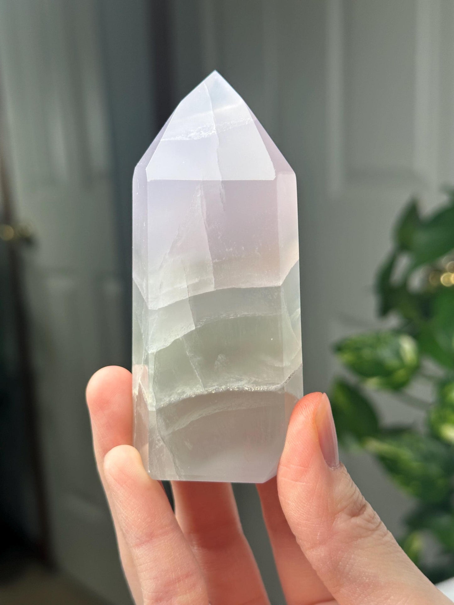 Yttrium Fluorite Tower with Lavender Banding | Natural Fluorite Crystal Point | Polished Mineral Specimen Collectors Display Decor Accent