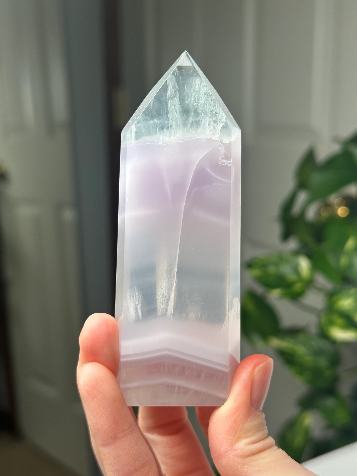 Yttrium Fluorite Tower with Lavender Banding | Natural Fluorite Crystal Point | Polished Mineral Specimen Collectors Display Decor Accent