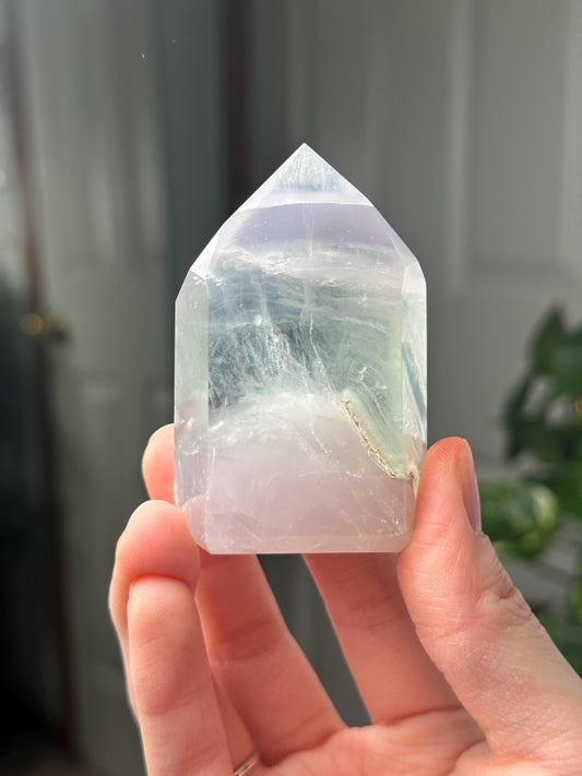 Yttrium Fluorite Tower with Lavender Banding | Natural Fluorite Crystal Point | Polished Mineral Specimen Collectors Display Decor Accent