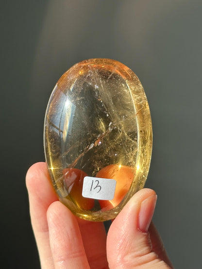 Golden Honey Citrine Palmstone | Natural Smoky Citrine Quartz Hand Stone | Polished Mineral Specimen Collectors Display Decor Accent