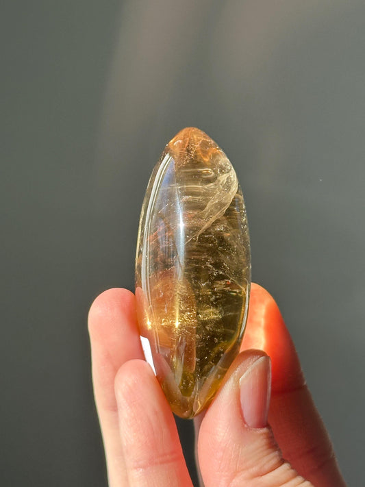 Golden Honey Citrine Palmstone | Natural Smoky Citrine Quartz Hand Stone | Polished Mineral Specimen Collectors Display Decor Accent