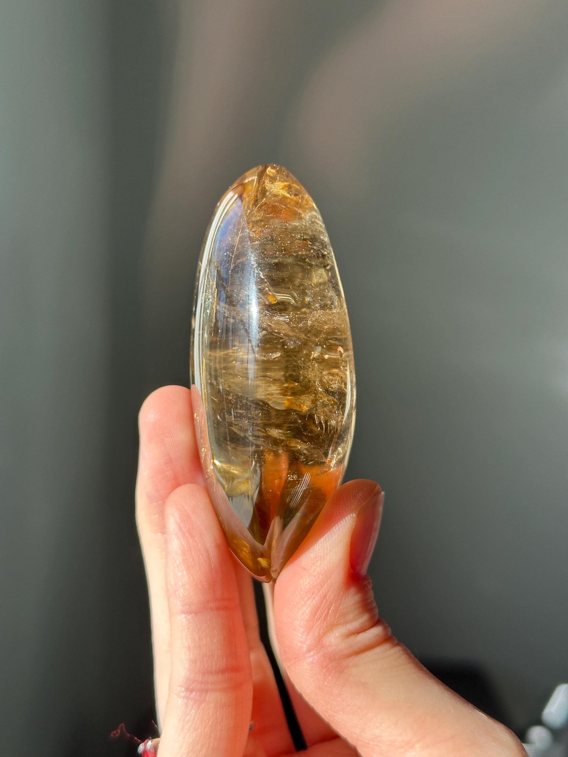 Citrine Palmstone | Natural Smoky Citrine Quartz Hand Stone | Polished Mineral Specimen Collectors Display Decor Accent