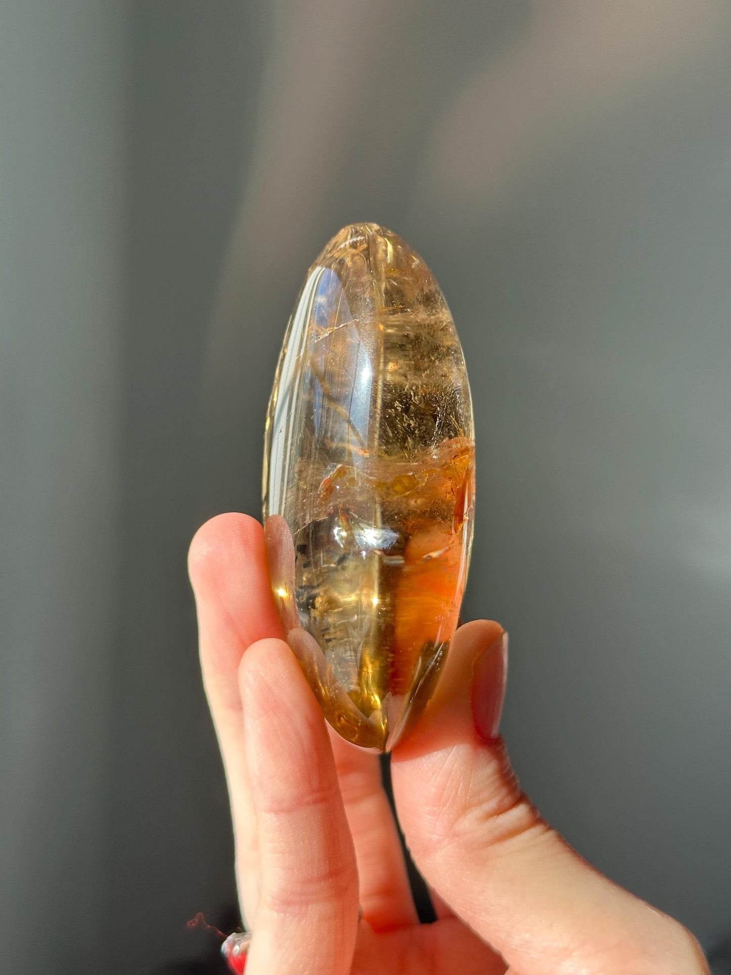 Citrine Palmstone | Natural Smoky Citrine Quartz Hand Stone | Polished Mineral Specimen Collectors Display Decor Accent