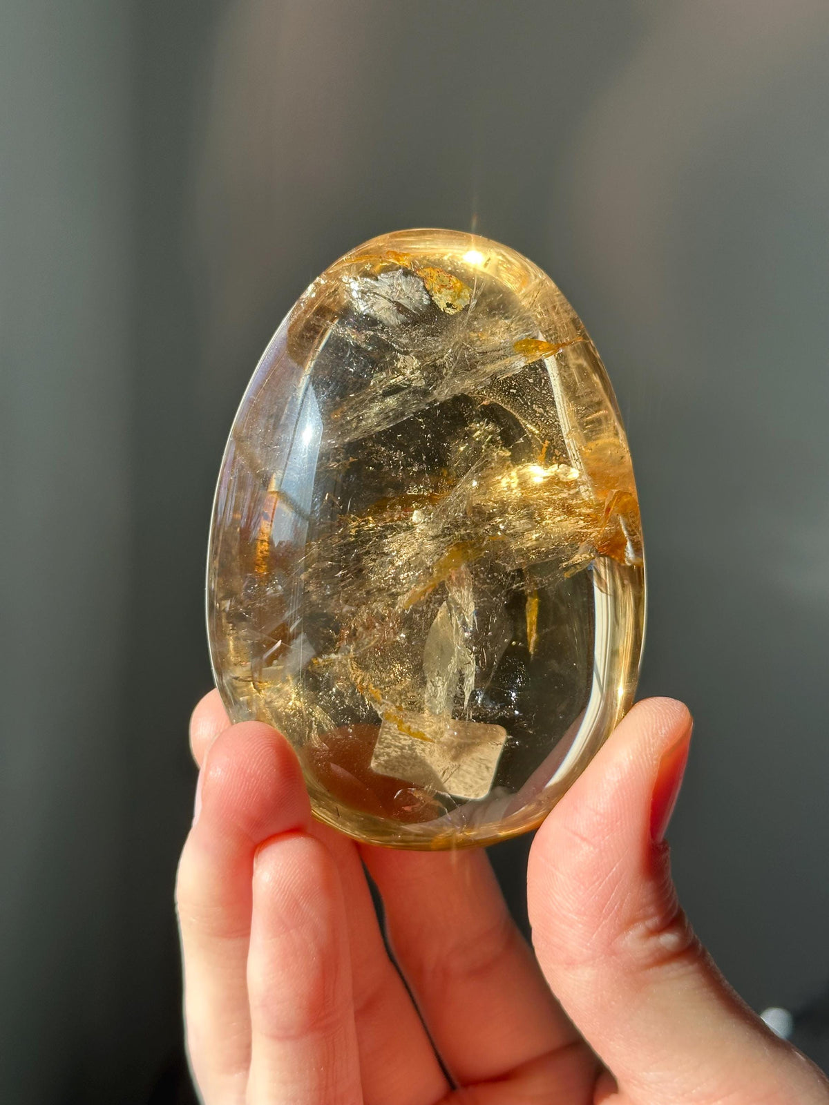 Citrine Palmstone | Natural Smoky Citrine Quartz Hand Stone | Polished Mineral Specimen Collectors Display Decor Accent
