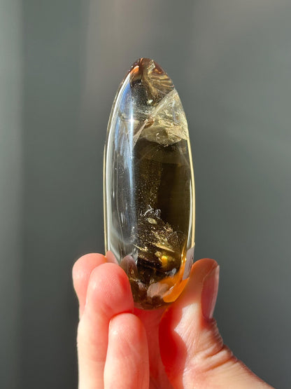 Citrine Palmstone | Natural Smoky Citrine Quartz Hand Stone | Polished Mineral Specimen Collectors Display Decor Accent
