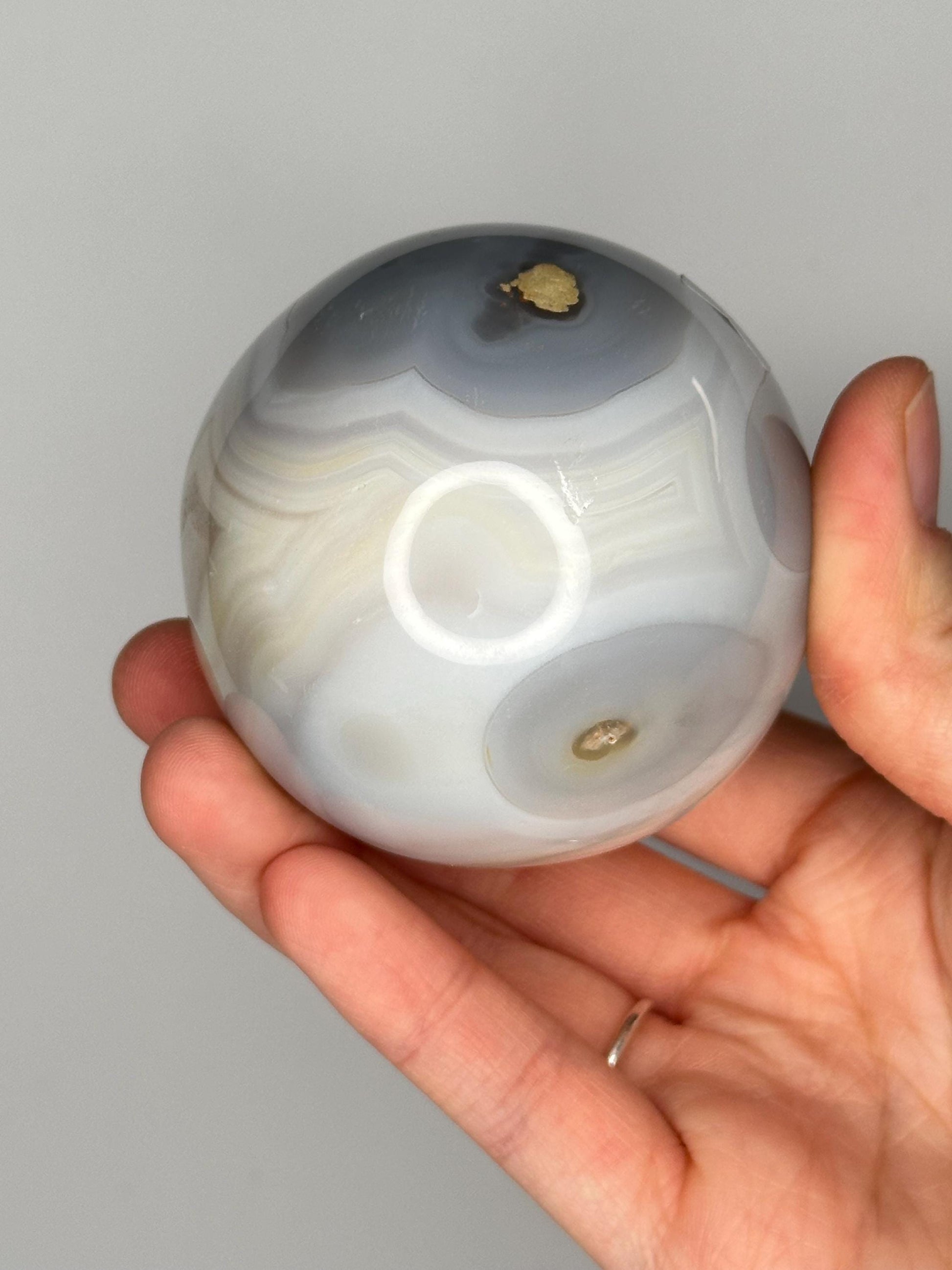 Orca Agate Sphere | Natural Banded Agate Crystal Ball | Polished Mineral Specimen for Collectors Display Decor Accent