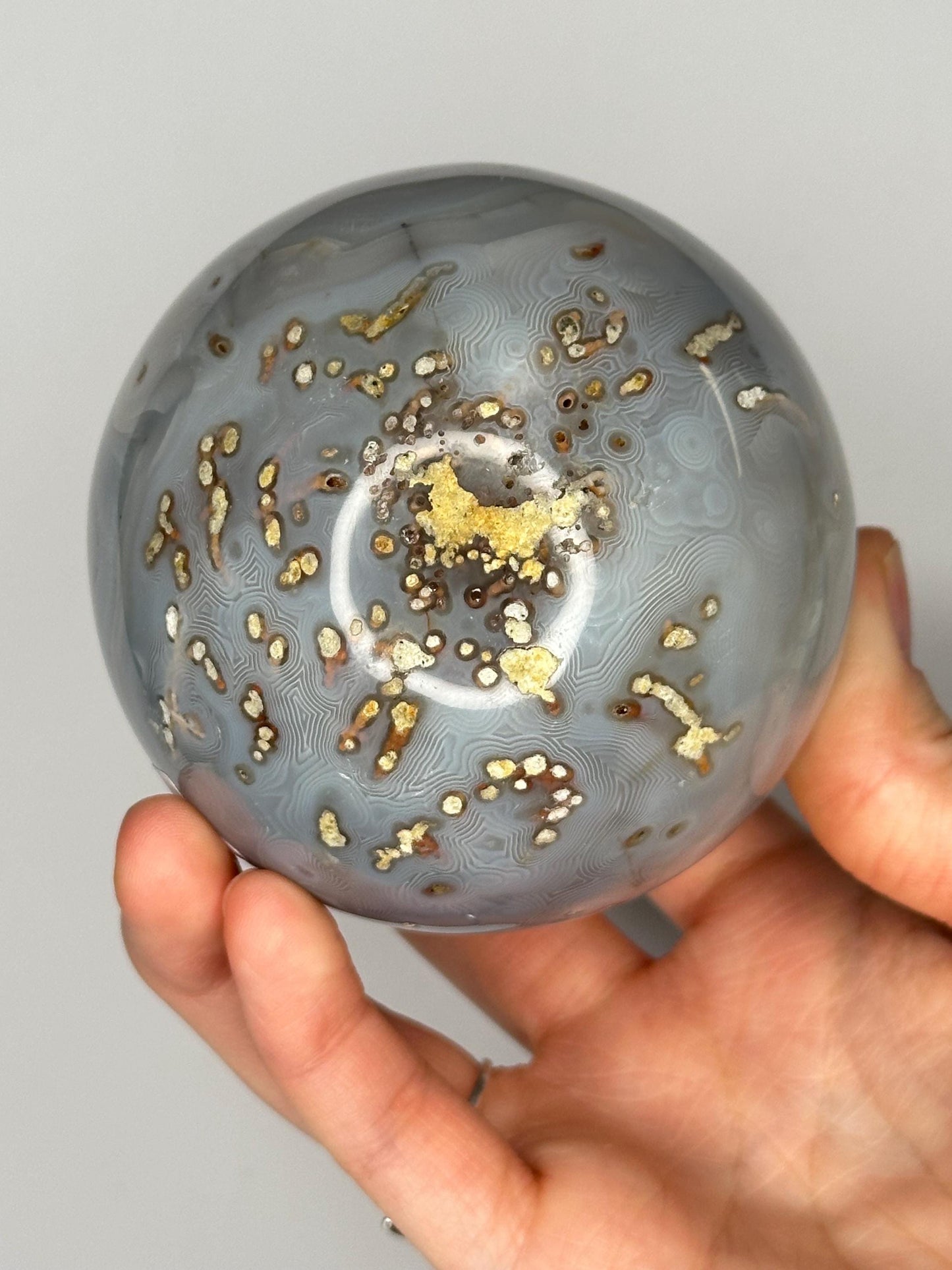 Orca Agate Sphere | Natural Banded Agate Crystal Ball | Polished Mineral Specimen for Collectors Display Decor Accent