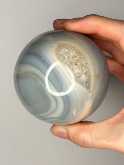 Orca Agate Sphere | Natural Banded Agate Crystal Ball | Polished Mineral Specimen for Collectors Display Decor Accent