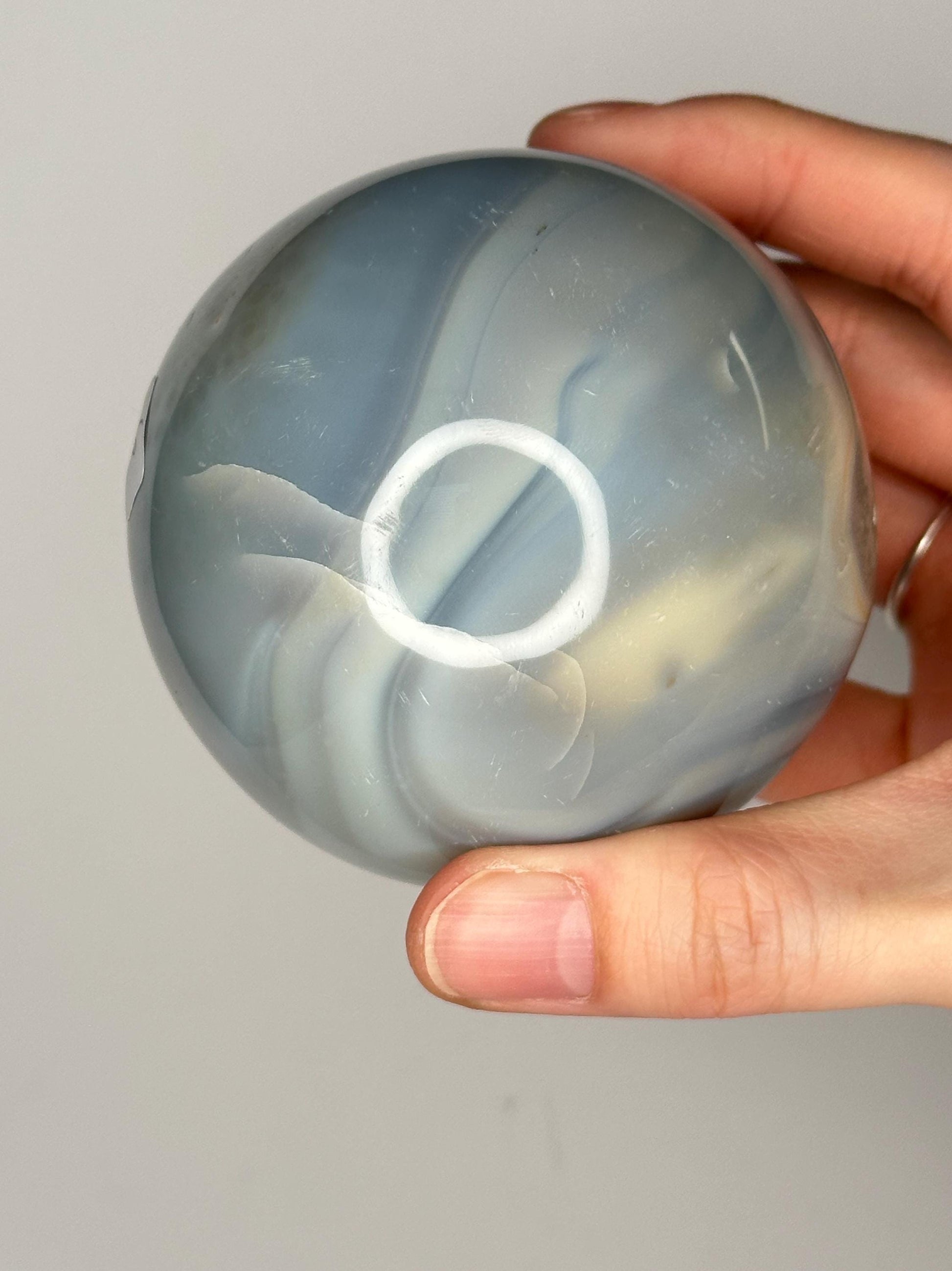Orca Agate Sphere | Natural Banded Agate Crystal Ball | Polished Mineral Specimen for Collectors Display Decor Accent