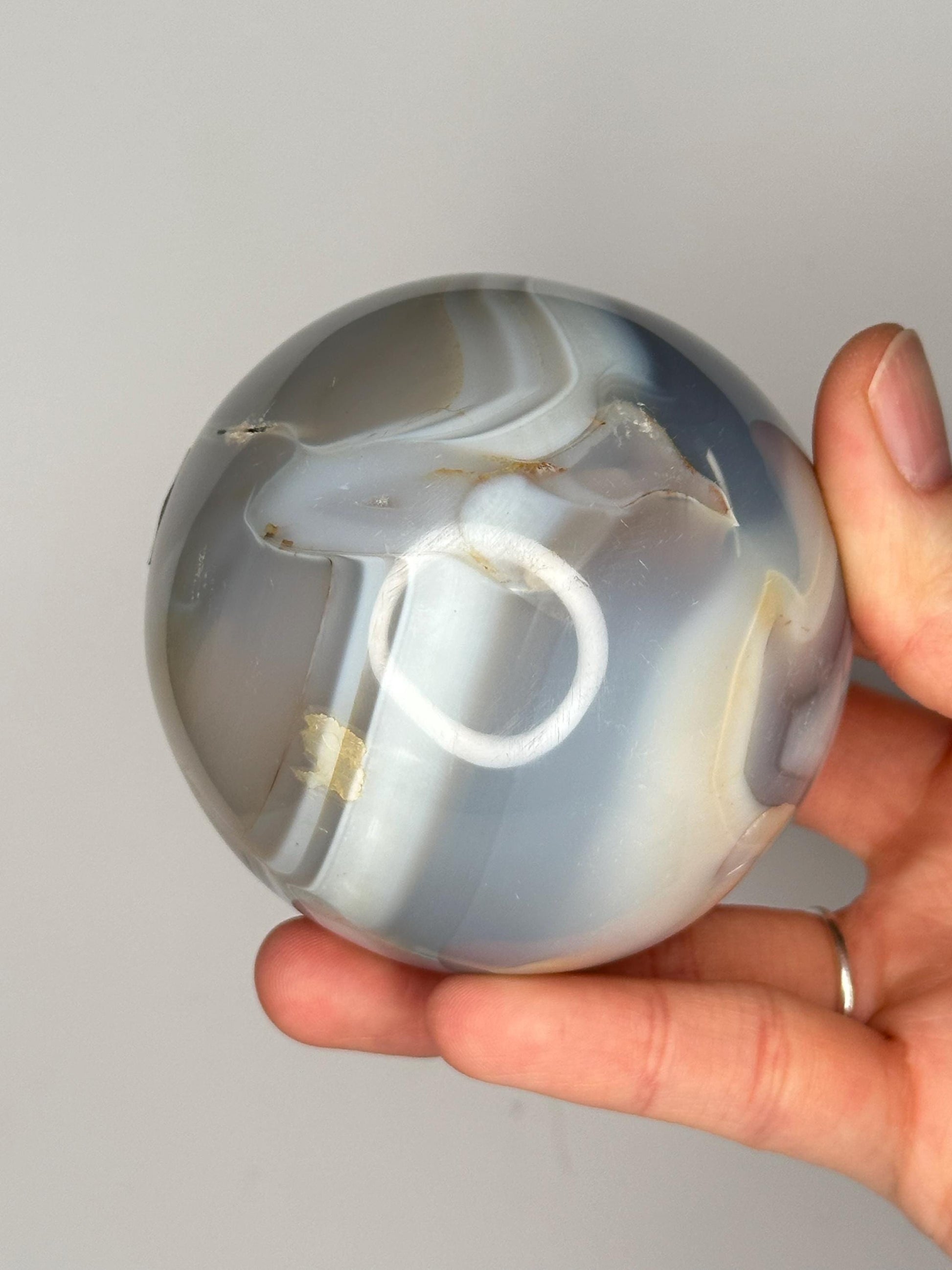 Orca Agate Sphere | Natural Banded Agate Crystal Ball | Polished Mineral Specimen for Collectors Display Decor Accent