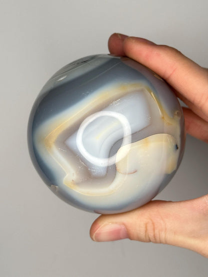 Orca Agate Sphere | Natural Banded Agate Crystal Ball | Polished Mineral Specimen for Collectors Display Decor Accent