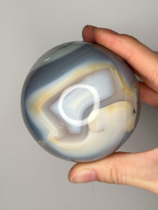 Orca Agate Sphere | Natural Banded Agate Crystal Ball | Polished Mineral Specimen for Collectors Display Decor Accent