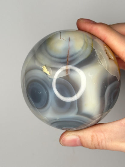 Orca Agate Sphere | Natural Banded Agate Crystal Ball | Polished Mineral Specimen for Collectors Display Decor Accent