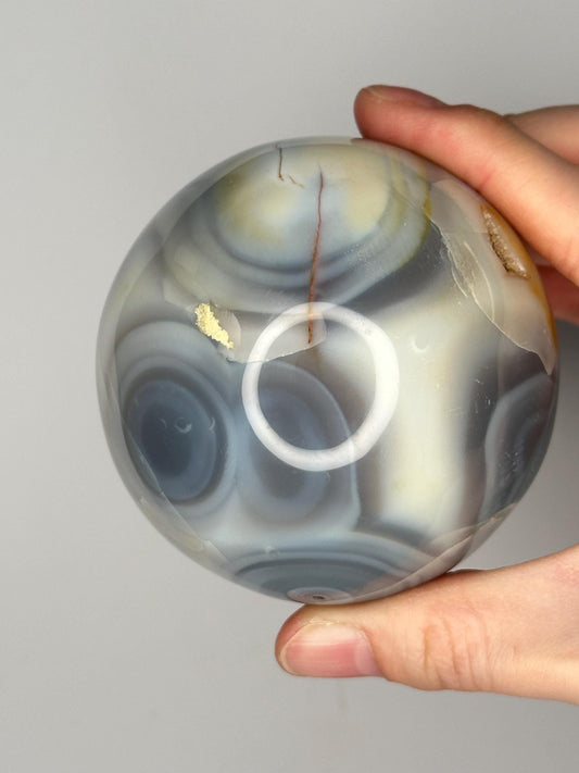 Orca Agate Sphere | Natural Banded Agate Crystal Ball | Polished Mineral Specimen for Collectors Display Decor Accent
