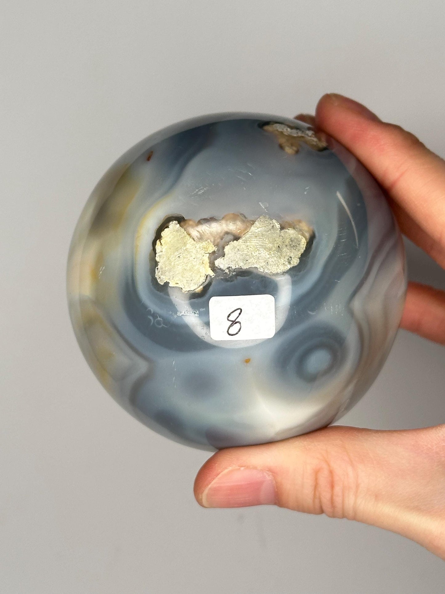 Orca Agate Sphere | Natural Banded Agate Crystal Ball | Polished Mineral Specimen for Collectors Display Decor Accent