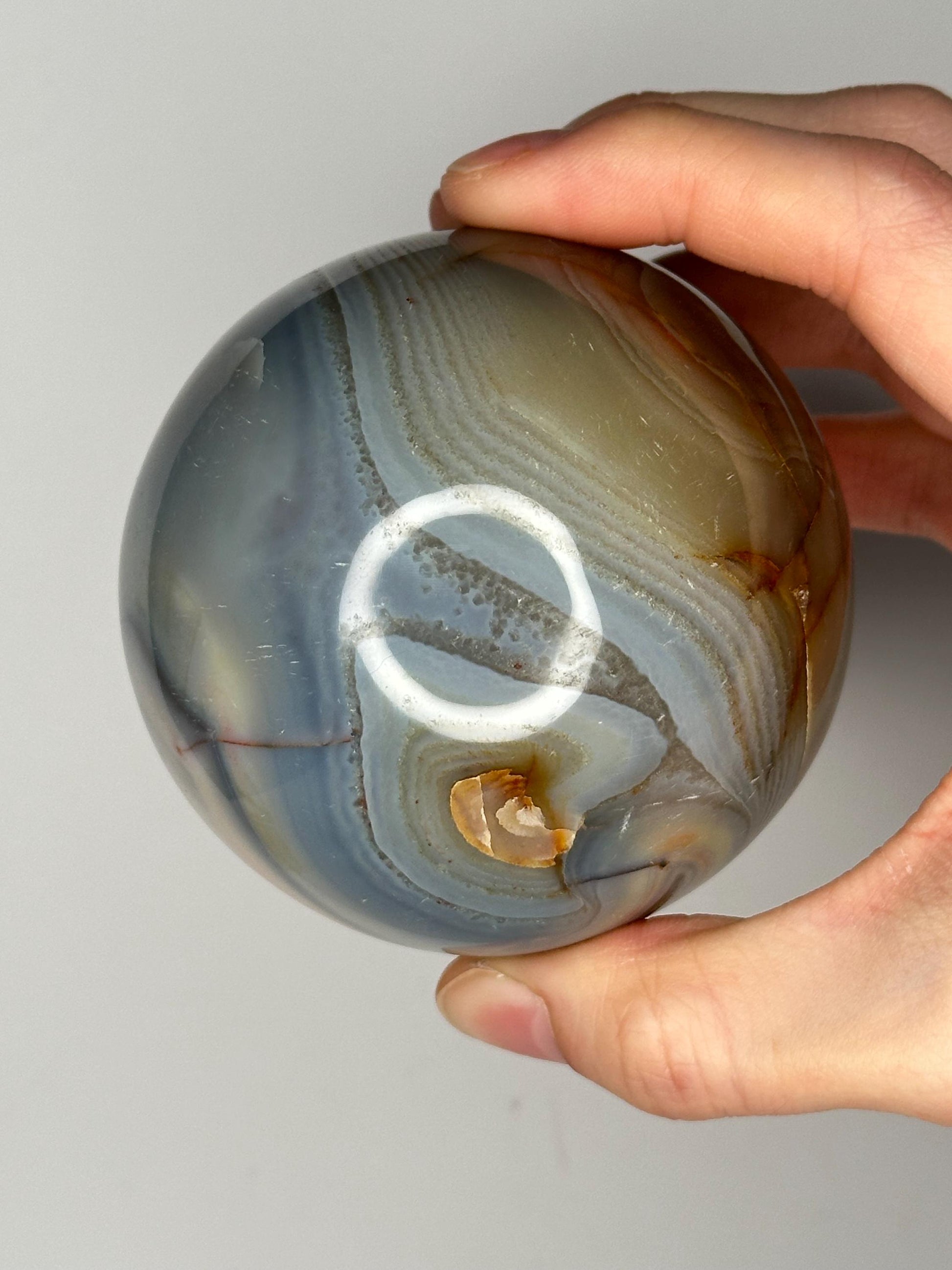 Orca Agate Sphere | Natural Banded Agate Crystal Ball | Polished Mineral Specimen for Collectors Display Decor Accent