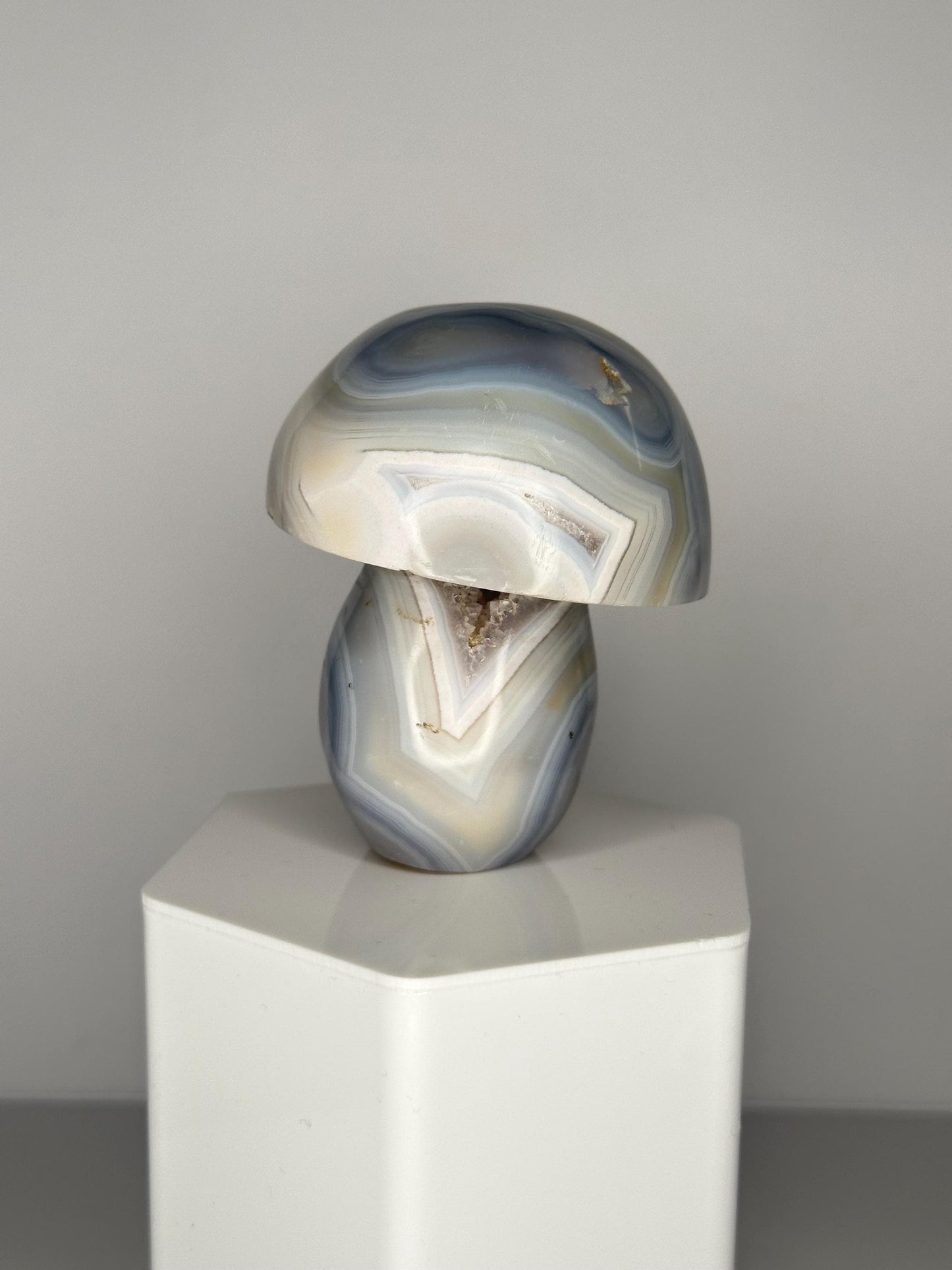 Orca Banded Agate Mushroom | Natural Banded Agate Crystal Carving | Polished Mineral Specimen for Collectors Display Decor Accent
