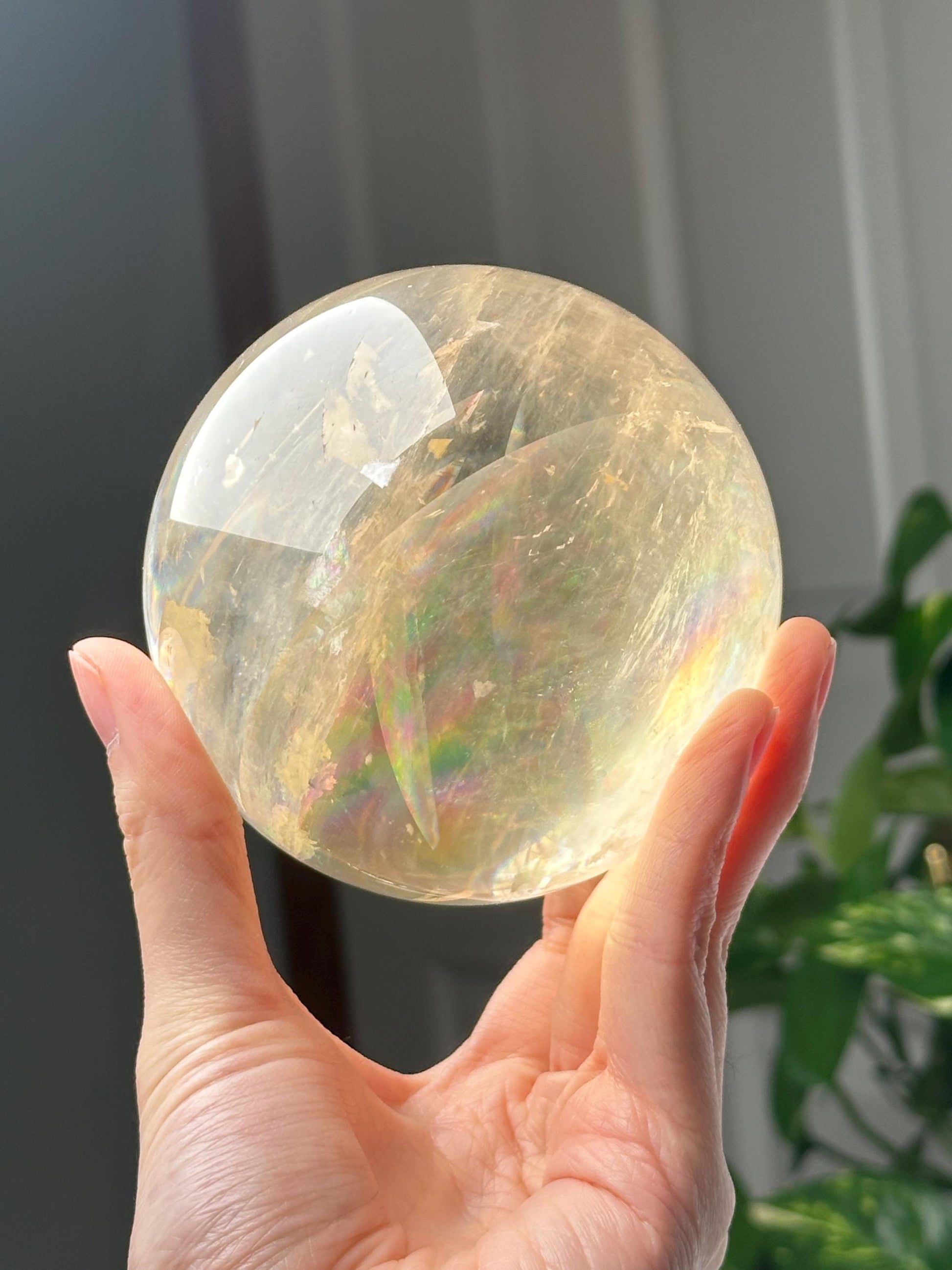 Optical Calcite Sphere | Natural Clear Calcite Crystal Ball | Iceland Spar Mineral Orb Specimen for Collectors Display Decor Accent