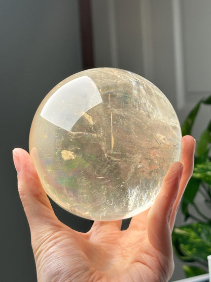 Optical Calcite Sphere | Natural Clear Calcite Crystal Ball | Iceland Spar Mineral Orb Specimen for Collectors Display Decor Accent