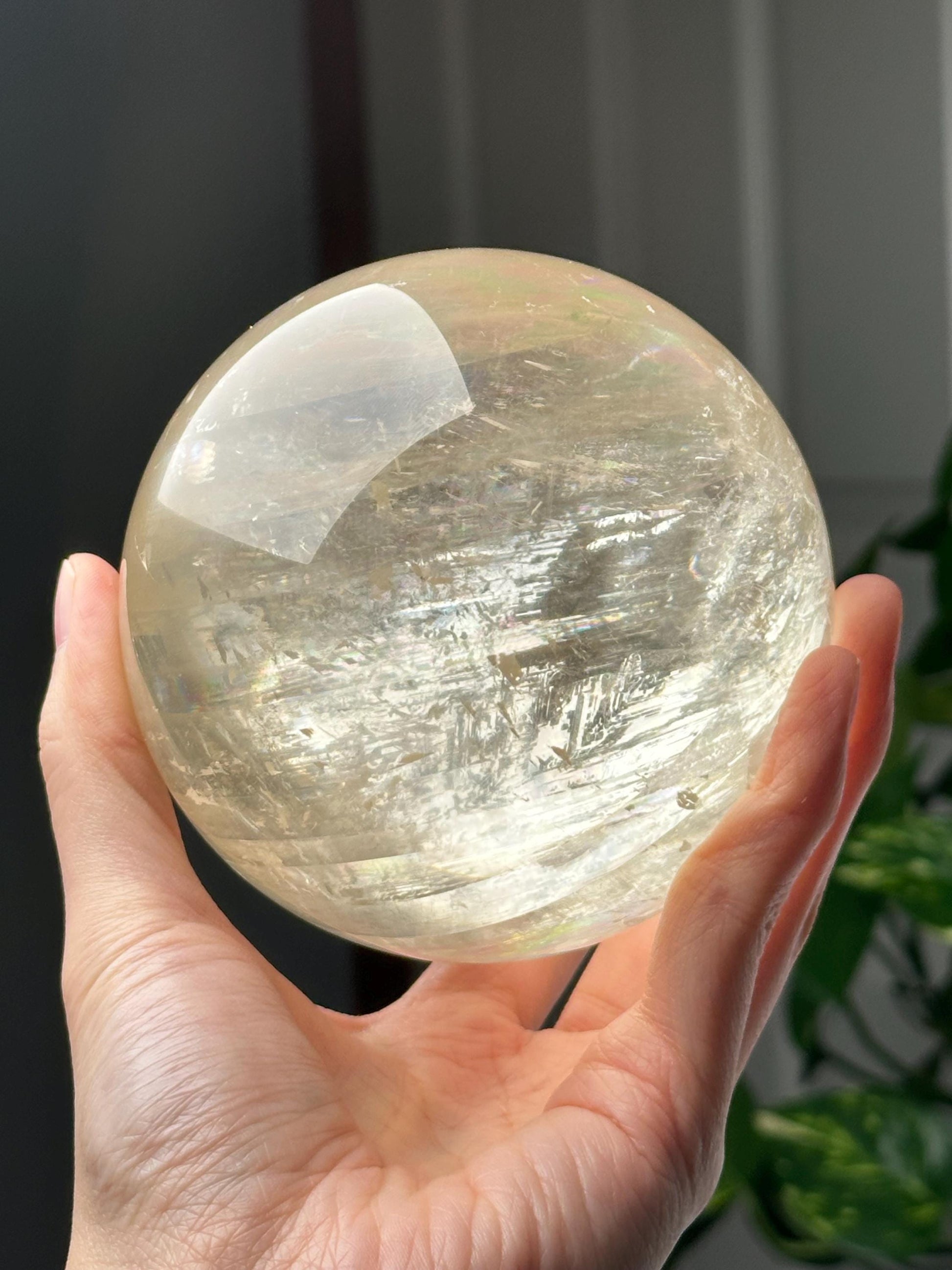 Optical Calcite Sphere | Natural Clear Calcite Crystal Ball | Iceland Spar Mineral Orb Specimen for Collectors Display Decor Accent