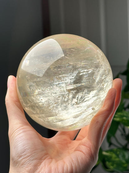 Optical Calcite Sphere | Natural Clear Calcite Crystal Ball | Iceland Spar Mineral Orb Specimen for Collectors Display Decor Accent