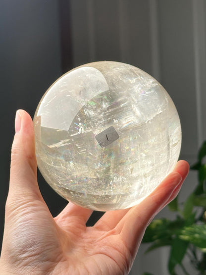 Optical Calcite Sphere | Natural Clear Calcite Crystal Ball | Iceland Spar Mineral Orb Specimen for Collectors Display Decor Accent
