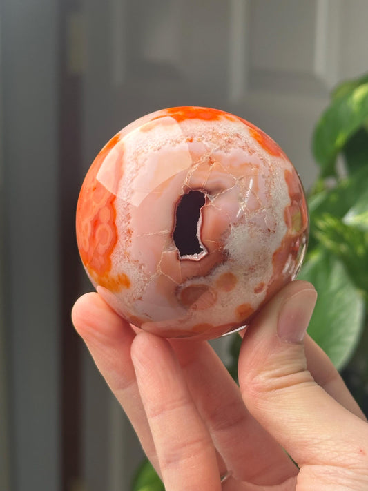 Carnelian Sphere | Crystal Ball for Motivation and Vitality | Orange Gemstone Orb | Root Chakra Healing Stone | Decorative Crystal Decor