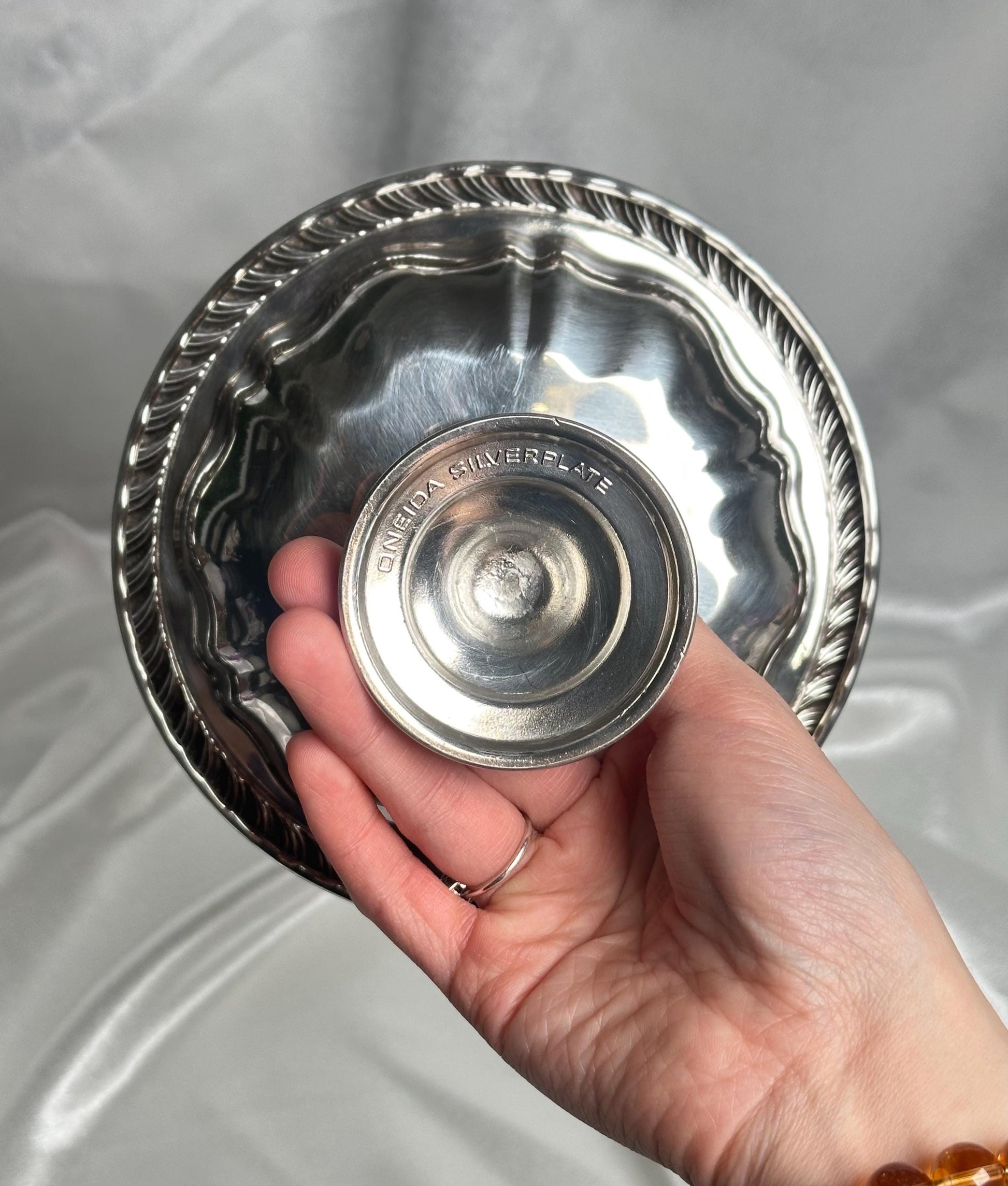 Vintage Silver Plated Bowl Dish | Ornate Decorative Trinket Tray | Antique Style Oneida Silver Plate for Jewelry Crystal Display Home Decor