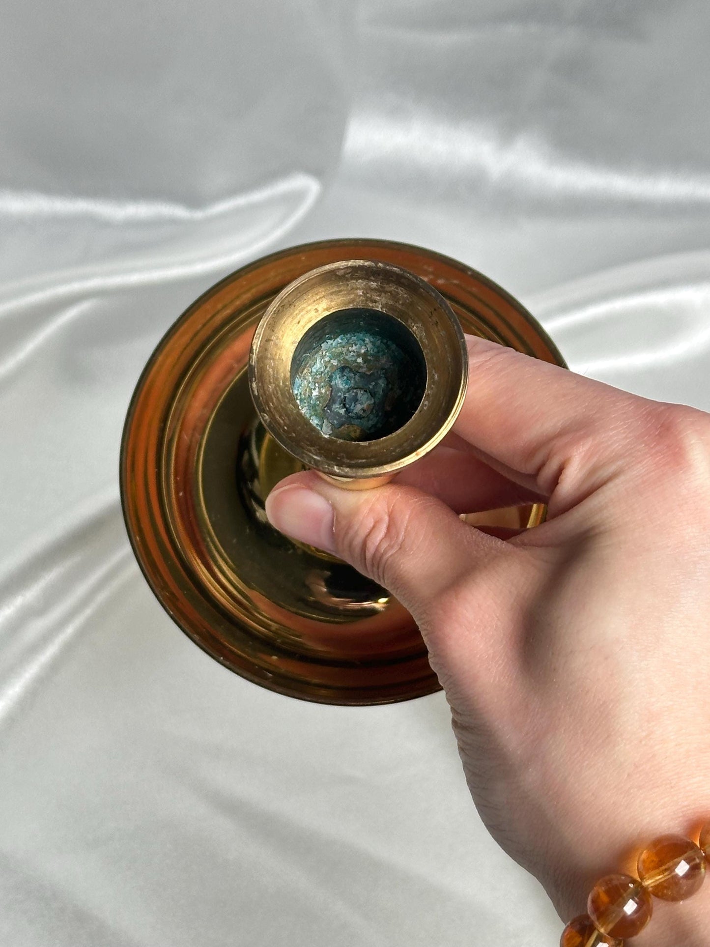 Brass Candle Holder Sphere Stand with Dish | Metal Crystal Ball Holder with Tumble Tray | Decorative Orb Display Base for Collectors Decor