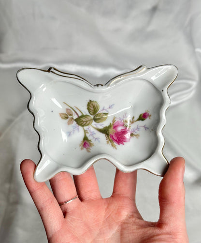 Porcelain Butterfly Dish Floral Pattern | Vintage Ceramic Trinket Tray jewelry Keys Crystals | Decorative Catchall Plate Home Decor Accent