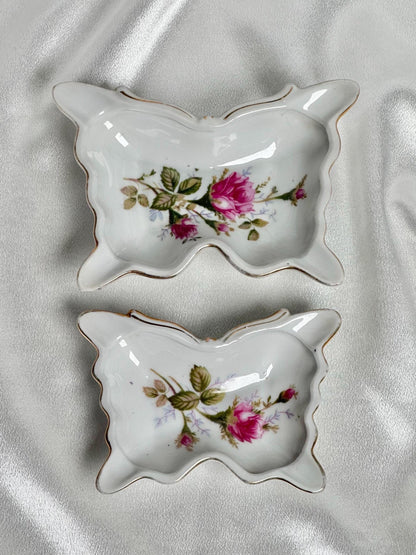 Porcelain Butterfly Dish Floral Pattern | Vintage Ceramic Trinket Tray jewelry Keys Crystals | Decorative Catchall Plate Home Decor Accent