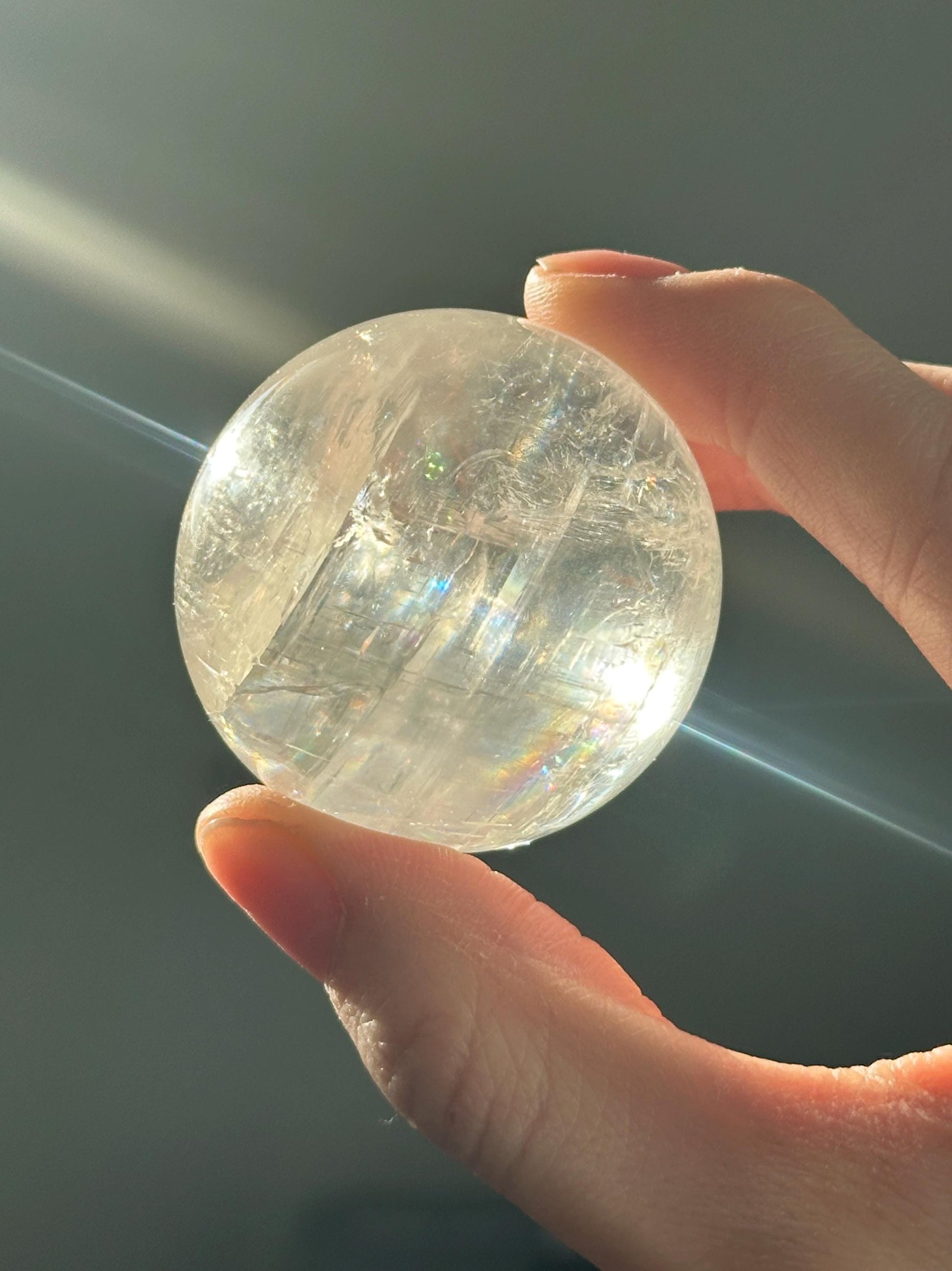 Optical Calcite Sphere | Natural Clear Calcite Crystal Ball | Iceland Spar Mineral Orb Specimen for Collectors Display Decor Accent