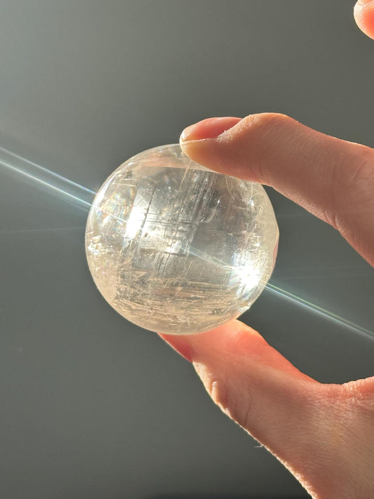 Optical Calcite Sphere | Natural Clear Calcite Crystal Ball | Iceland Spar Mineral Orb Specimen for Collectors Display Decor Accent