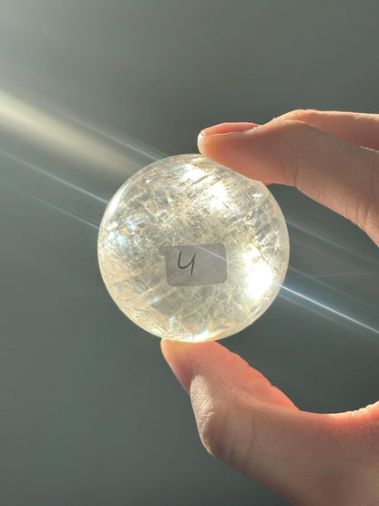 Optical Calcite Sphere | Natural Clear Calcite Crystal Ball | Iceland Spar Mineral Orb Specimen for Collectors Display Decor Accent
