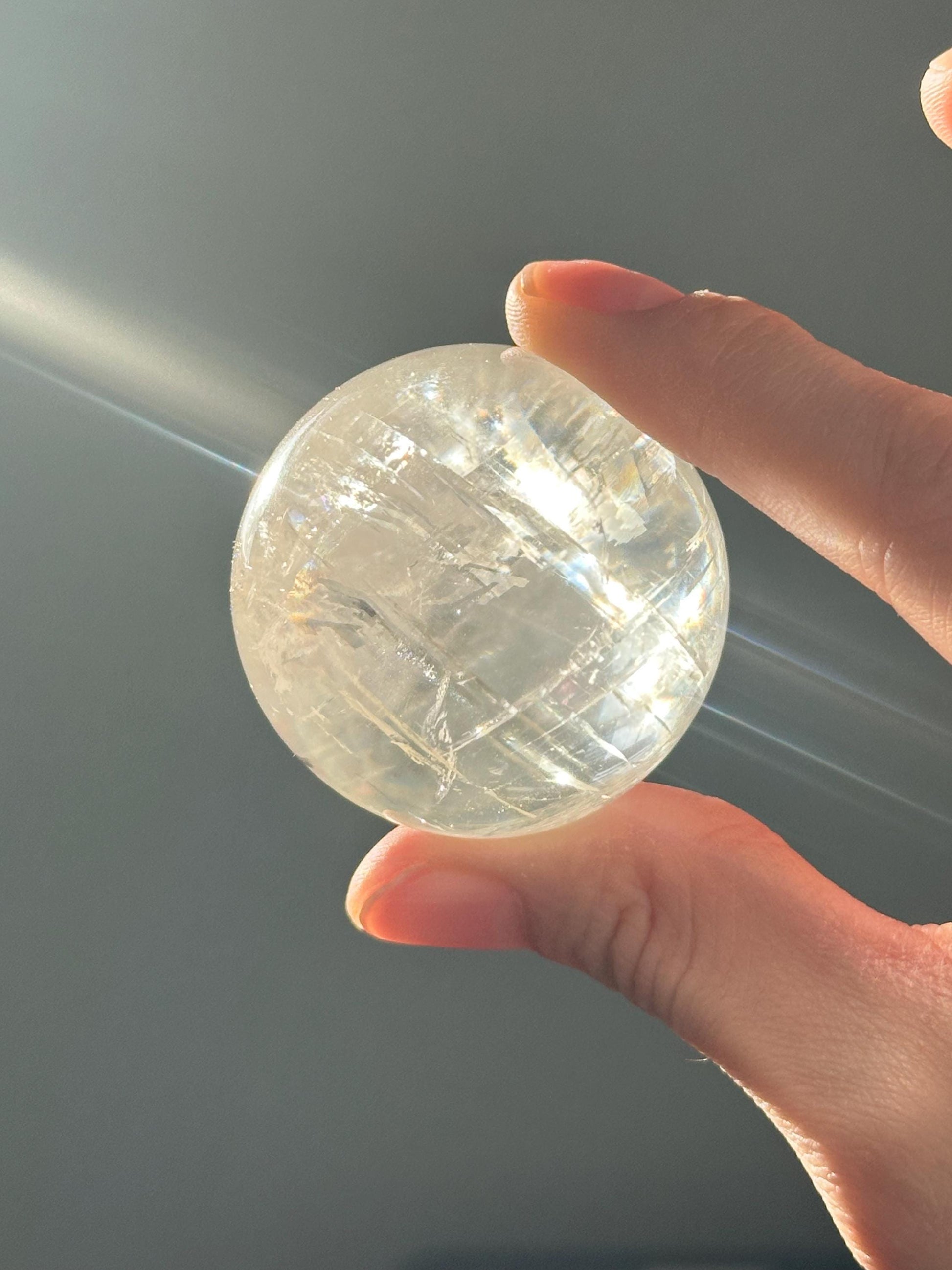 Optical Calcite Sphere | Natural Clear Calcite Crystal Ball | Iceland Spar Mineral Orb Specimen for Collectors Display Decor Accent