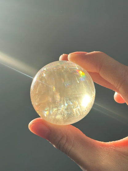 Optical Calcite Sphere | Natural Clear Calcite Crystal Ball | Iceland Spar Mineral Orb Specimen for Collectors Display Decor Accent